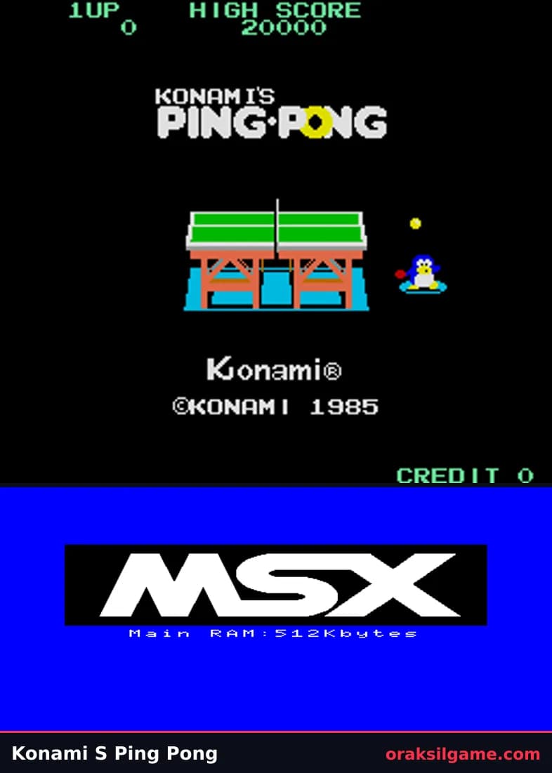 코나미 핑퐁 스포츠 게임 화면 2 - MSX (1985)