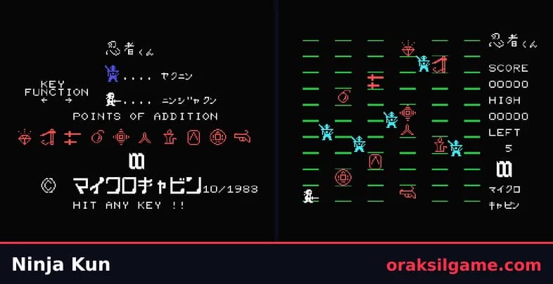 닌자군 플랫폼 게임 화면 1 - MSX (1985)