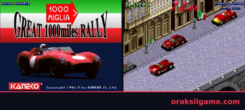 1000 미글리아: 그레이트 1000 마일스 랠리 레이싱 게임 화면 2 - Arcade (1994)